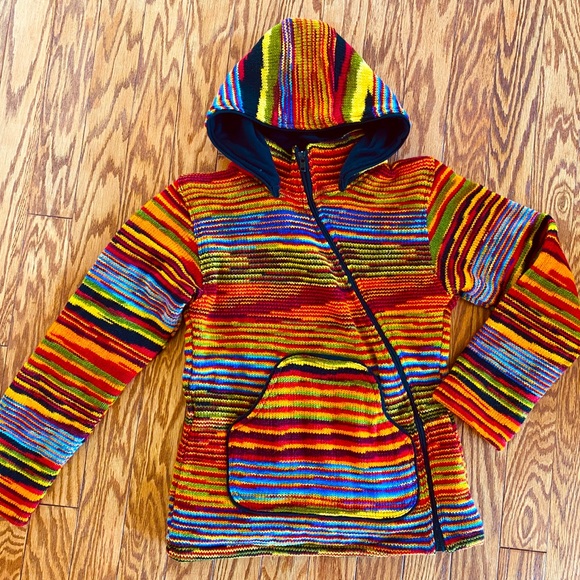 Chunky Wool Rainbow Sweater Jacket from Nepal - Picture 1 of 14